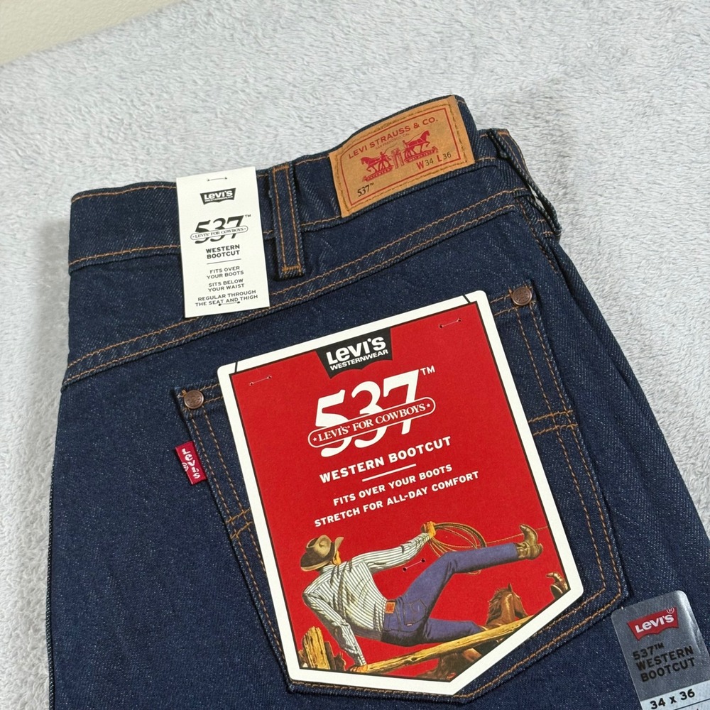 Levis 537 Western Bootcut Jeans Mens 34x36 Dark Indigo Stretch Denim Cowboy